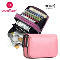 credit card holder women rfid wallet genuine leather coin purse female business card holder wallet men double zipper card case