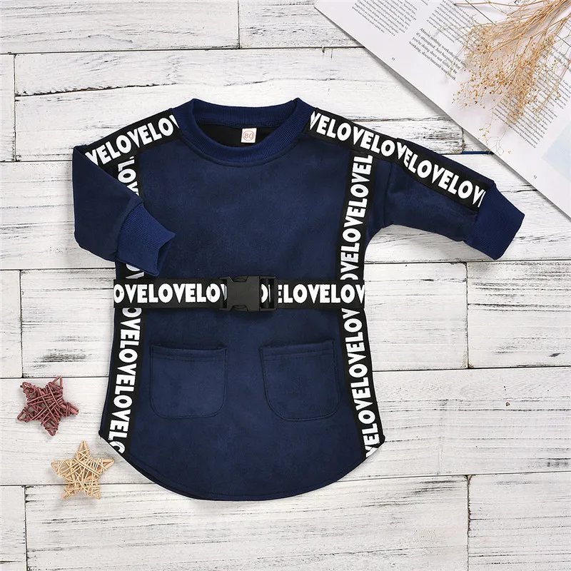 Bunvel/весенняя одежда для новорожденных девочек с поясом и буквенным принтом