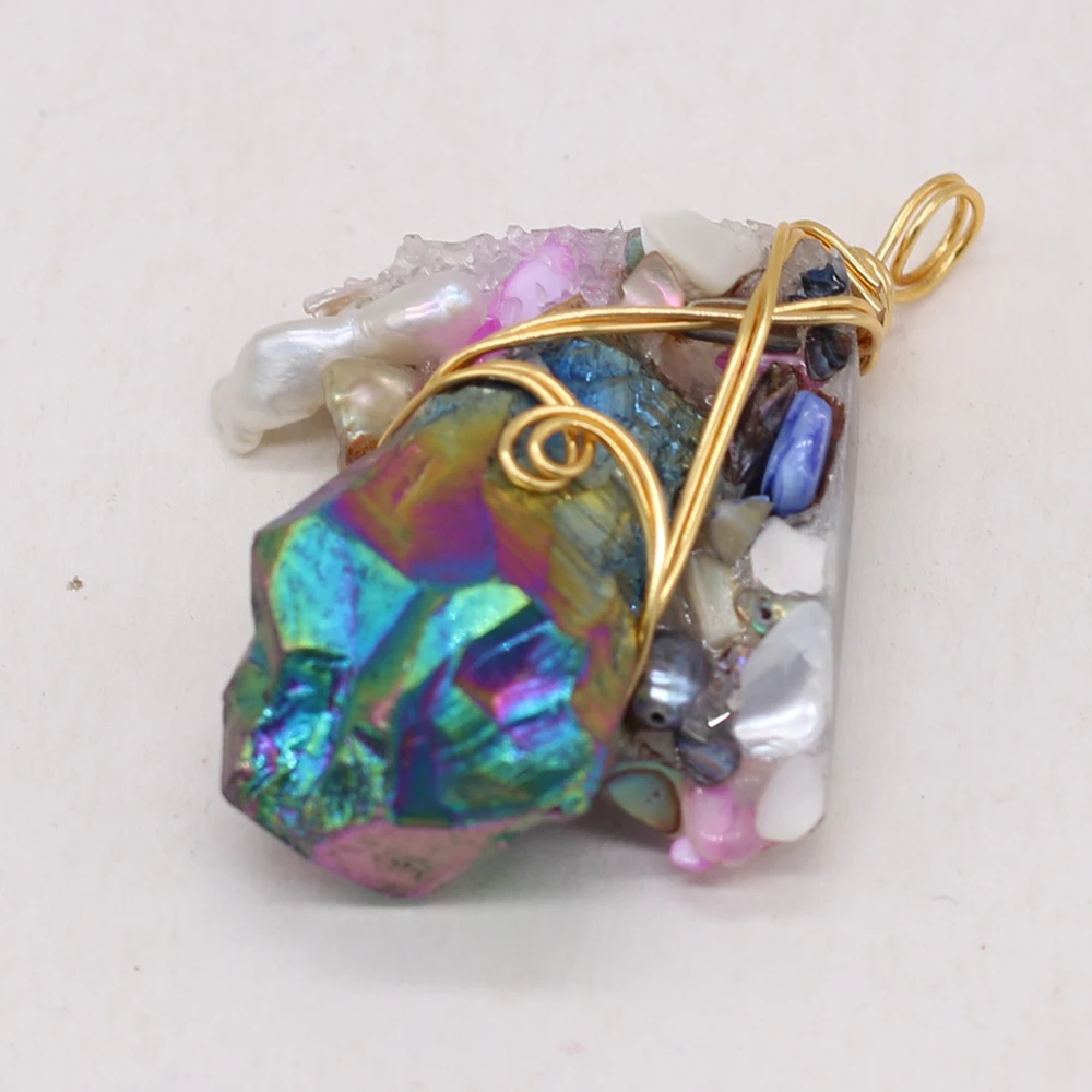 

New Natural Stone PendantIrregular Crystal Buds Around Gold Wire Pendant for Making Women Jewelry DIY Necklaces Accessories