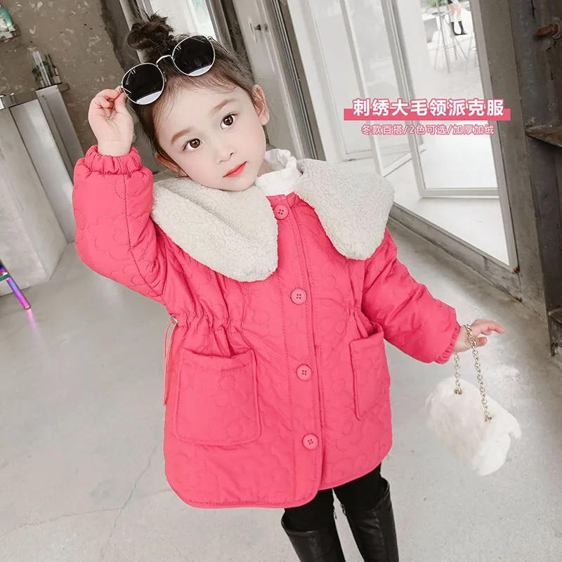 

Girls' winter coat 2021 new children's wear little girls' cotton padded clothes big wool collar padded 1-10