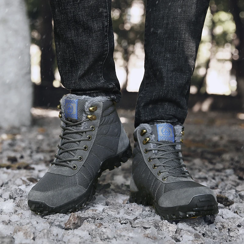 Мужские зимние ботинки с плюшем кожаная флисовая хлопковая обувь теплые