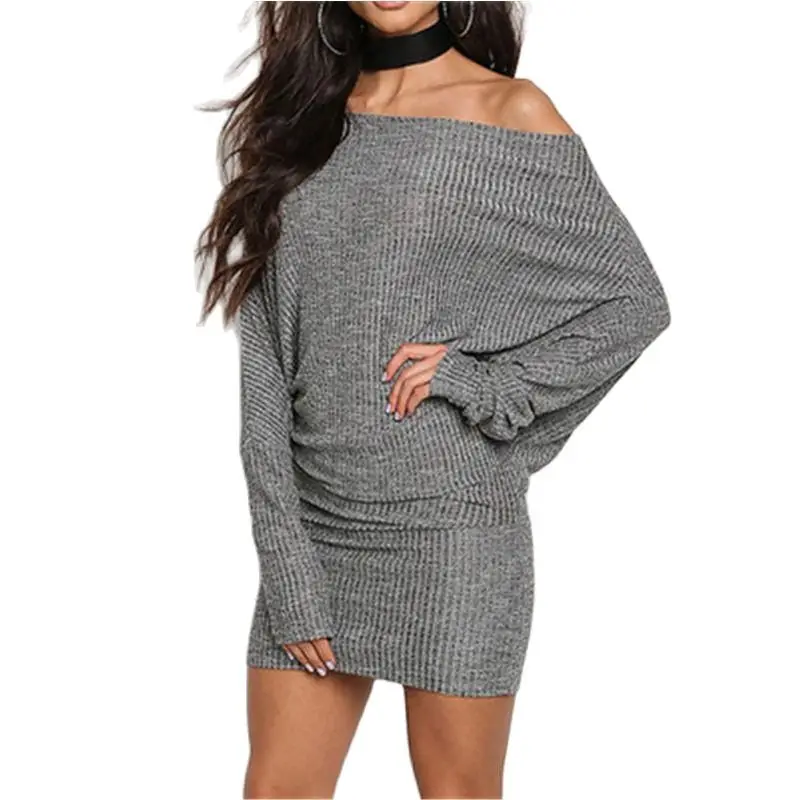 

Ladies Slash Neck dress Fashion Trend Slim Batwing Sleeve Short Dress Designer Female Autumn New Casual High Waist Skinny Dress