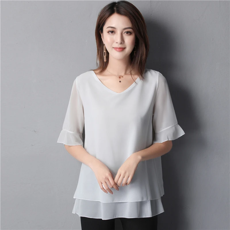 Летняя Новинка 2020 шифоновая рубашка большого размера топы с расклешенными