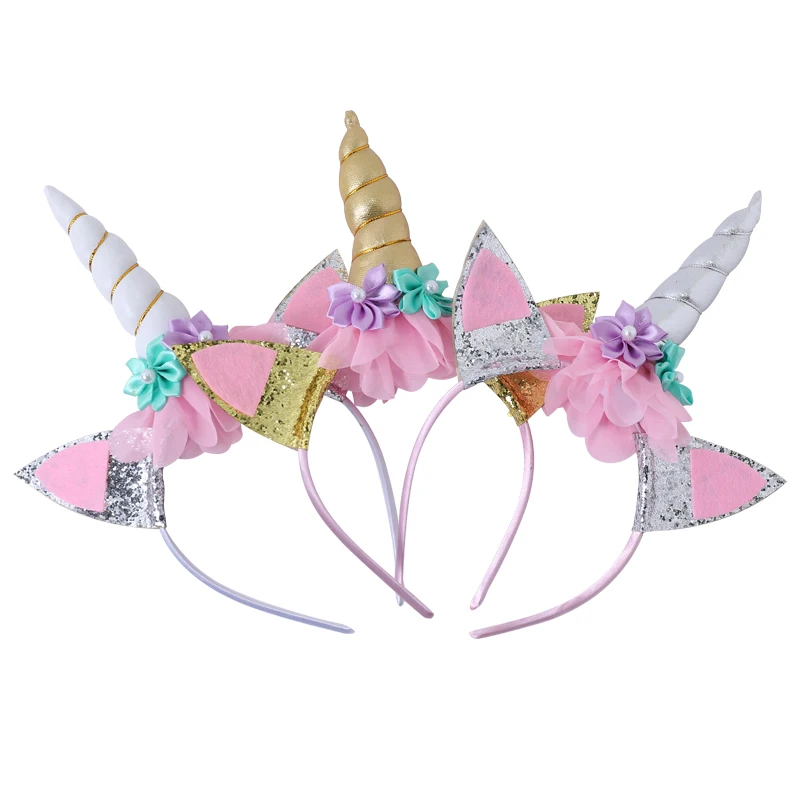 Ободок для волос детский с единорогом цветком и кошачьими ушками|Аксессуары