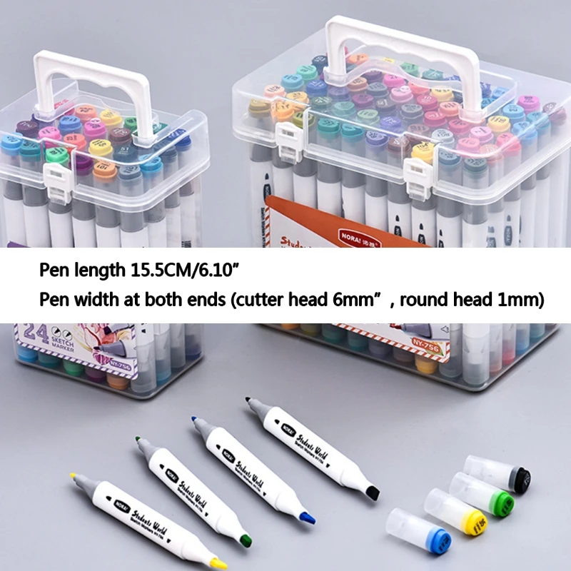 

12/24/36/48/60Pcs Marker Pen Set Watercolor Brush Dual Tips Fineliner Drawing Pens for Adult Kids Coloring Sketching with Case