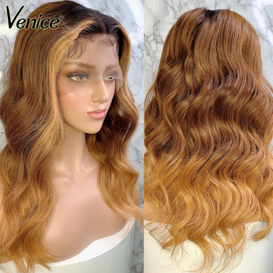 

Venice Hair 13x6 Lace Front Human Hair Wigs With Baby Hair Pre Plcuked Hairline Ombre 150% Remy Hair Body Wave Lace Frontal Wig