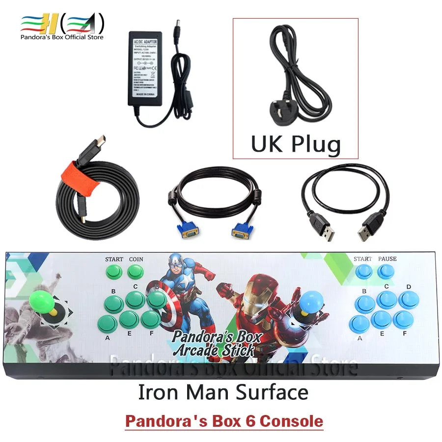PB6 Iron Man UK Pandora Box 6 1300 в 1 аркады игровой консоли 2 игроки могут добавить 3000 игры поддержки ФБА mame ps1 tekken 3d мортал комбат pacman - Цвет: PB6 Iron Man UK