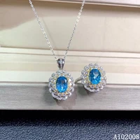 kjjeaxcmy fine jewelry 925 sterling silver inlaid natural blue topaz fashion ring necklace pendant set support test