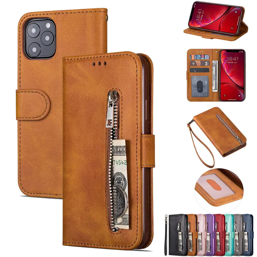 Роскошный чехол-кошелек из искусственной кожи на молнии для iPhone 11 Pro Max Xr xs max x 6s 6 7 8