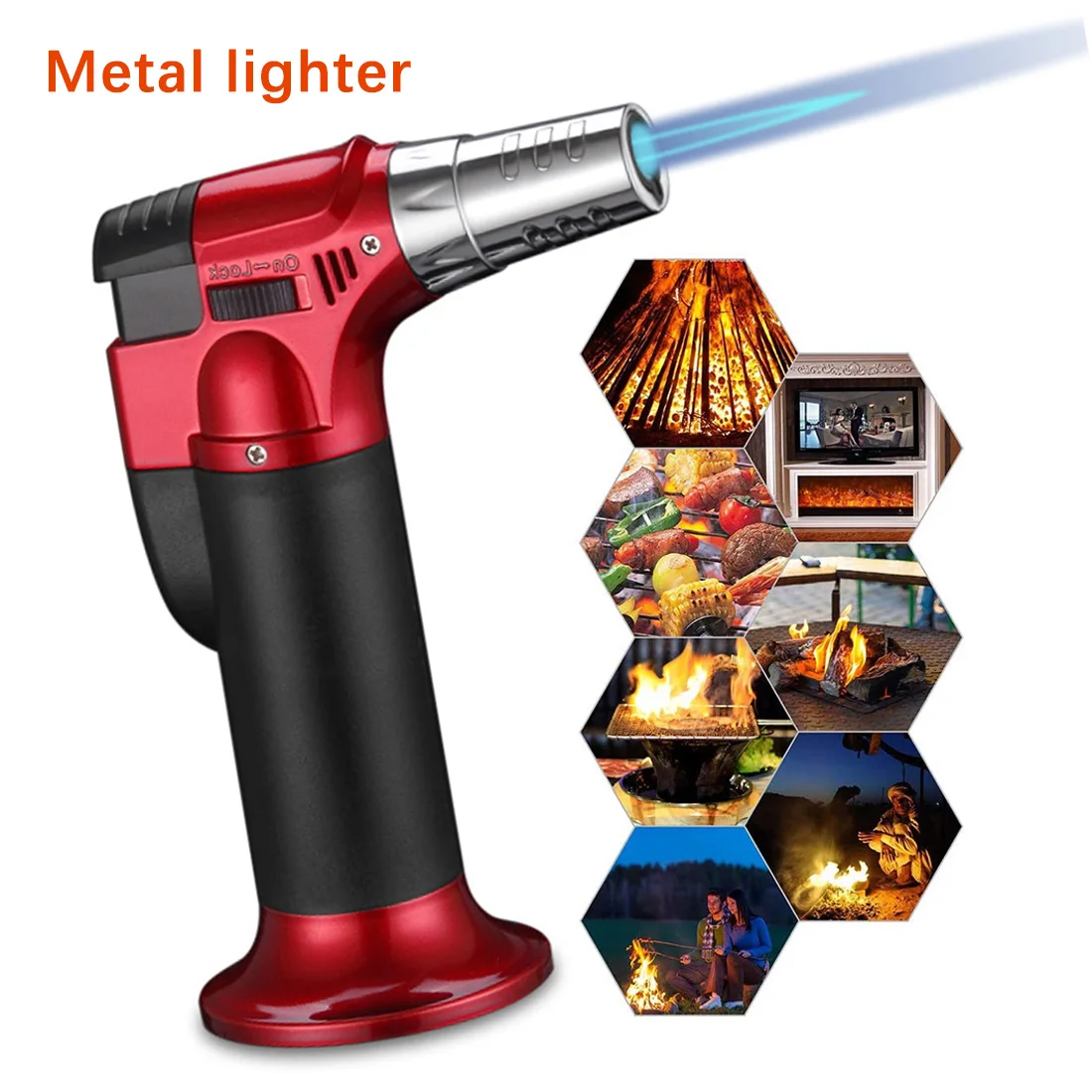 

Gas Lighter Kitchen Butane Torch Turbine Lighter Spray Gun Butane Two Flame Blue Flame Cigar Explosion-proof Lighter Picnic Tool