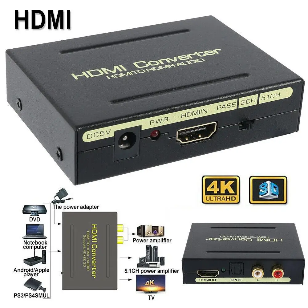 HD 1080P HDMI в Оптический SPDIF RCA R/L аналоговый аудио сплиттер Hdmi конвертер адаптер для