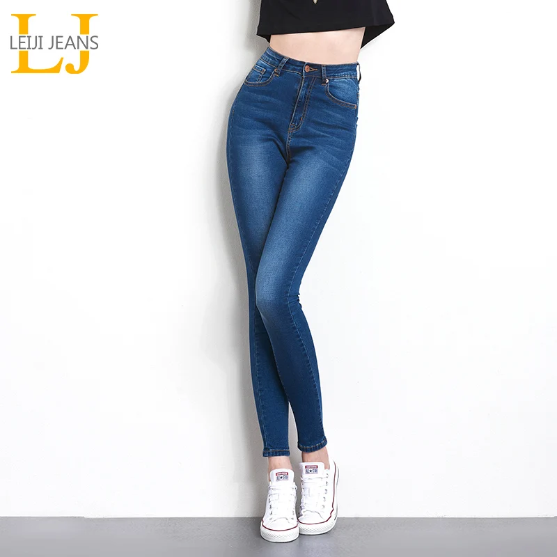 

2021 LEIJIJEANS Plus Size mom Jeans High Waist Jeans Elastic Stretch Jeans female denim skinny pencil pants 100 KGS women jeans