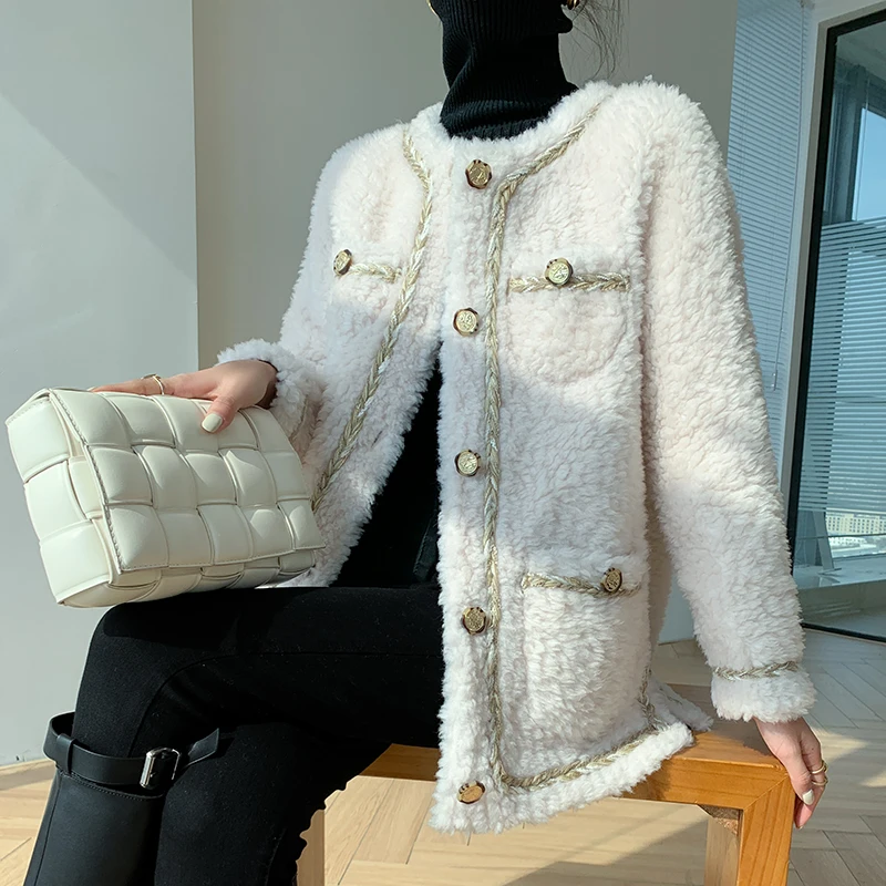 Женское Модное новое пальто из натуральной овчины женские зимние шерсти женская