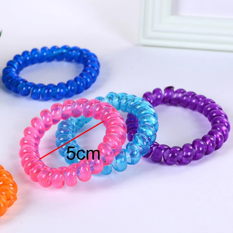

5PCS Mixed Color Elastic Telephone Wire Shape Women Headwear Elastic Hair Bands No Tangle Hair Ropes wholesale
