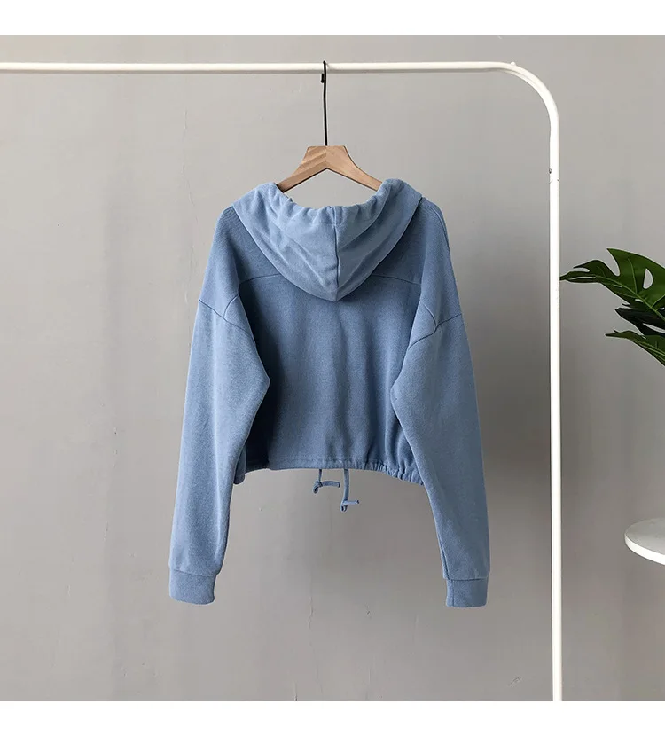 

Short hooded women's draw hoodie jacket autumn thin loose high-waisted cardigan crewneck sweatshirt thick hoodie