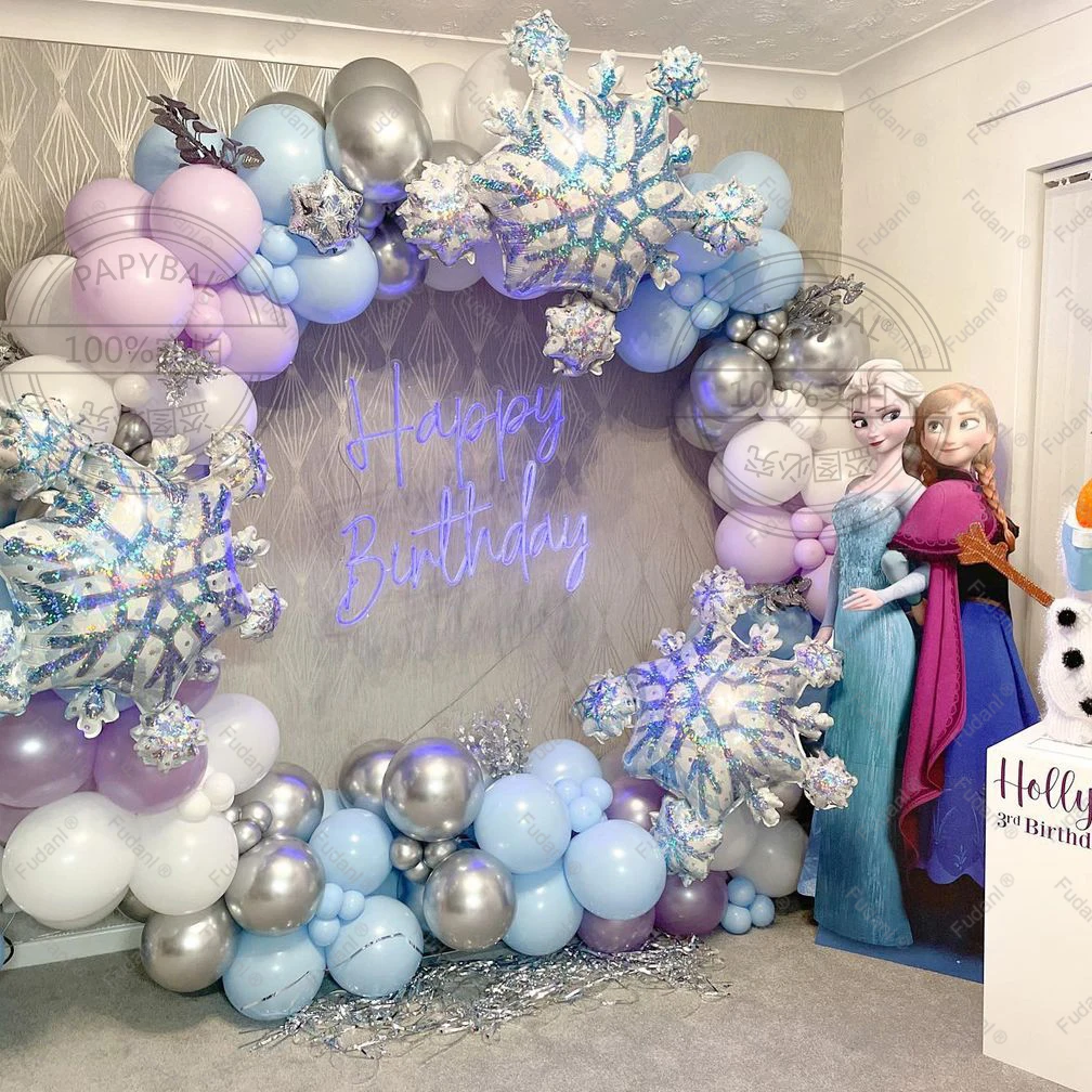 Globos de Disney con temática Frozen, Kit de arco de guirnalda, princesa Olaf, Elsa, papel de aluminio, copo de nieve, decoración de fiesta de cumpleaños, 88 piezas