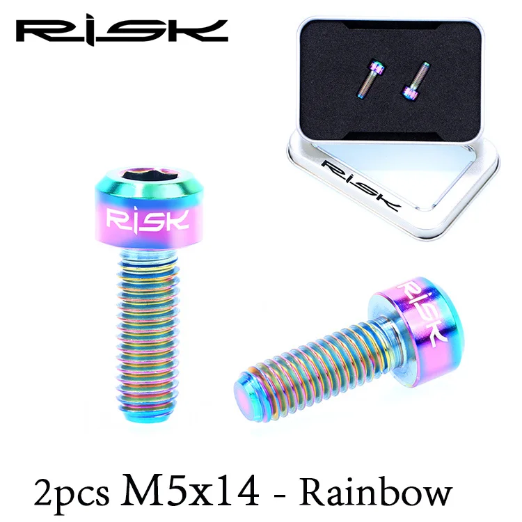 Rainbow RISK 2 шт./лот, M5* 14 мм, титановый сплав, велосипедные болты, MTB горный велосипед, Сверхлегкий тормоз, фиксированная ручка, болты, велосипедные винты M5x14mm - Цвет: Rainbow