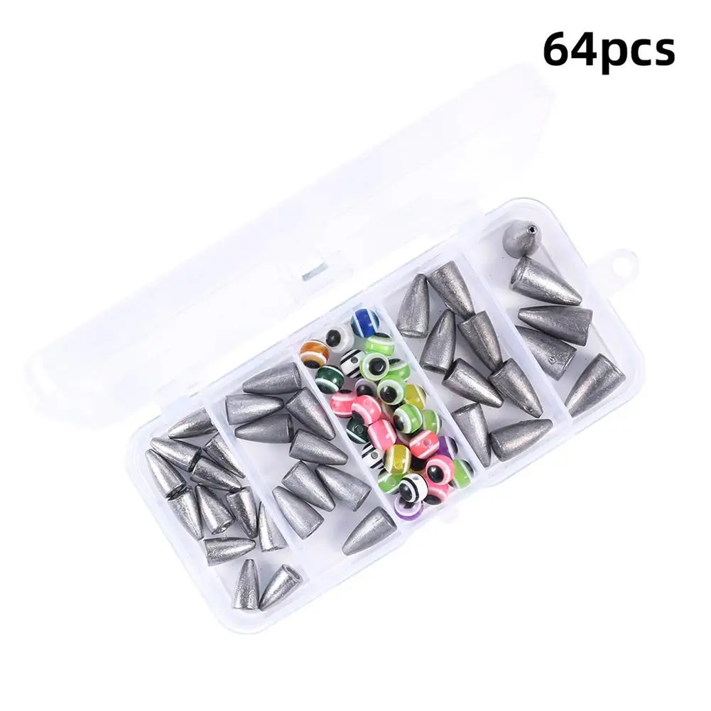 

64Pcs/set Fishing Weights Sinkers Rig Kits Texas Fishing Beads with Tackle Box