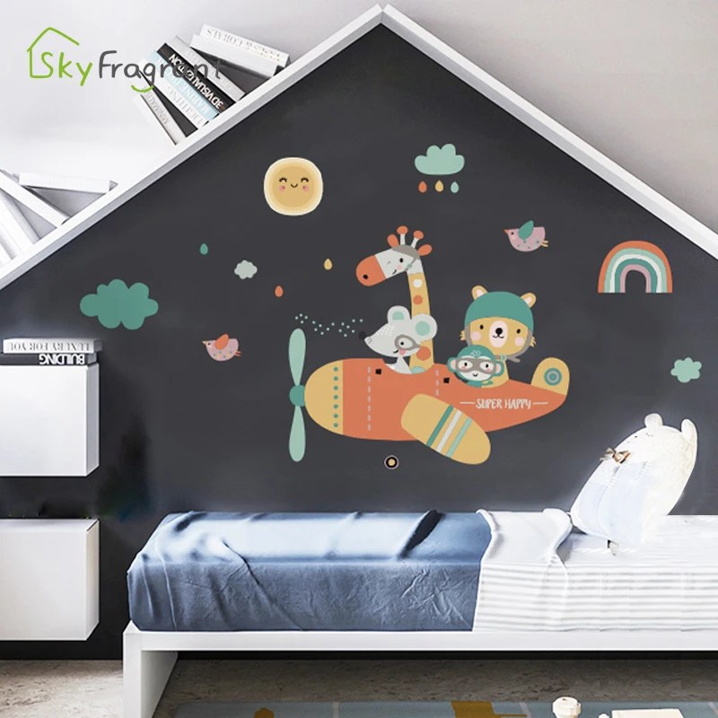 

Cartoon animals pilot wall sticker kids room decoration baby bedroom decor home decor living room cute self-adhesive stickers