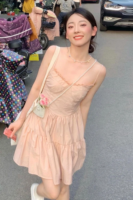 

Suspender dress summer high waist A-line skirt 2021 new French first love sweet little fairy dress
