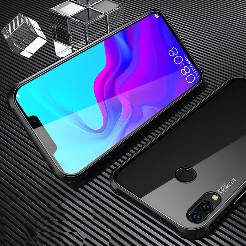 Металлический магнитный чехол для Huawei Nova 3i из закаленного стекла с магнитом на