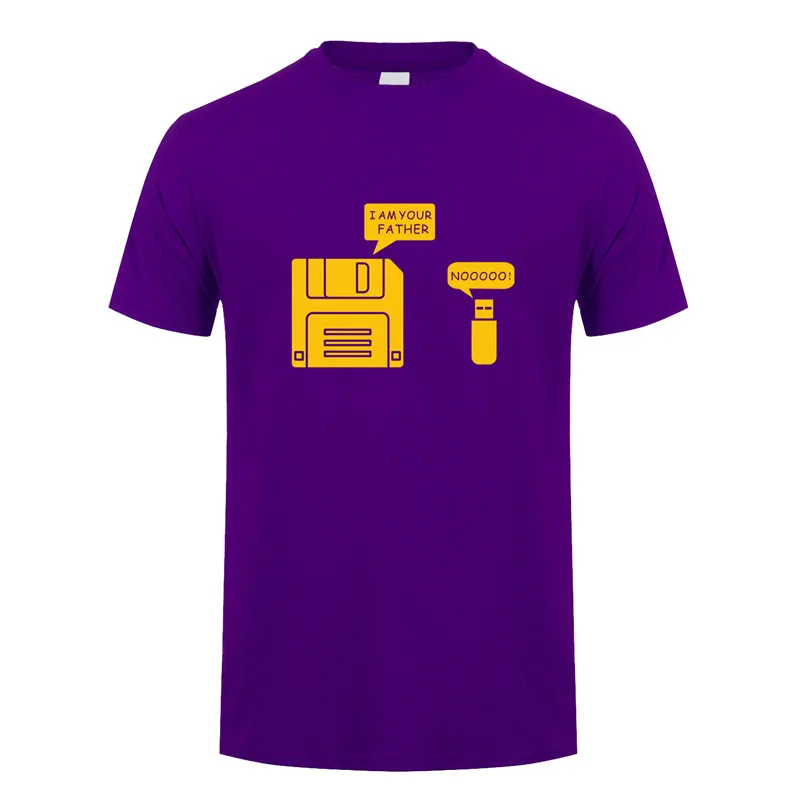 Purple Новинка, Мужская хлопковая футболка с коротким рукавом, с дискетом USB, с надписью «I am Your Father», «Humor Disk», Повседневная футболка, Camisetas Hombre Man OS-020 - Цвет: Purple