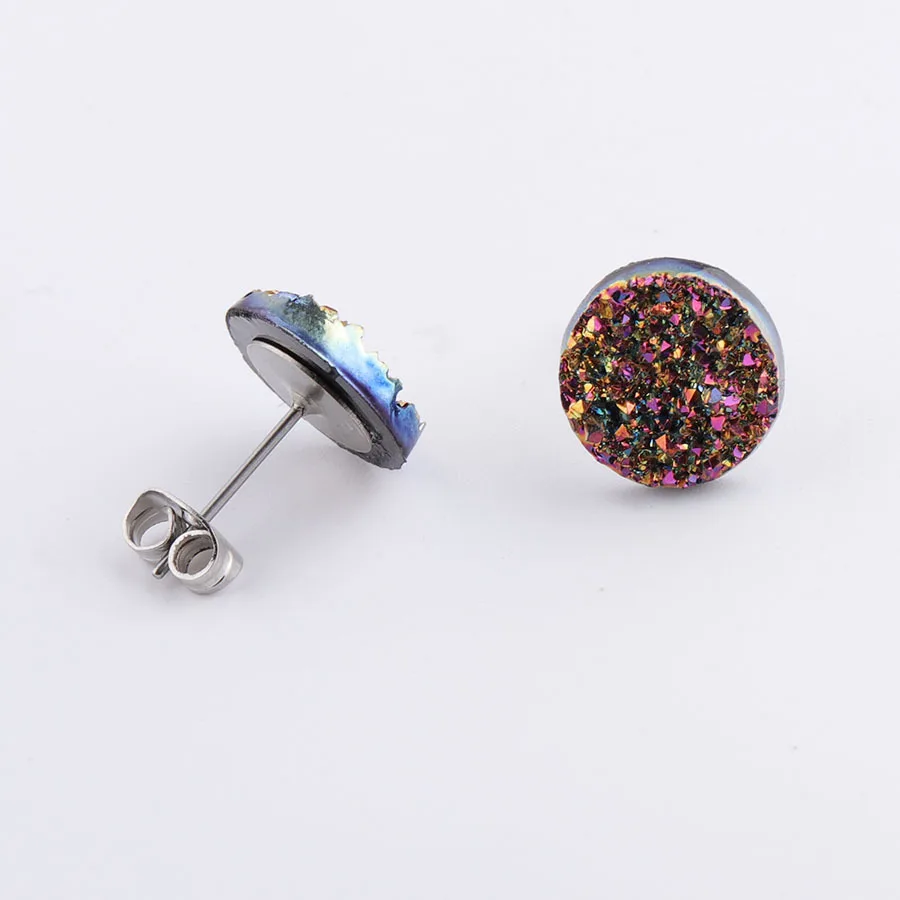 12 мм друзы Drusy серьги блестящие смолы кабошон из нержавеющей стали