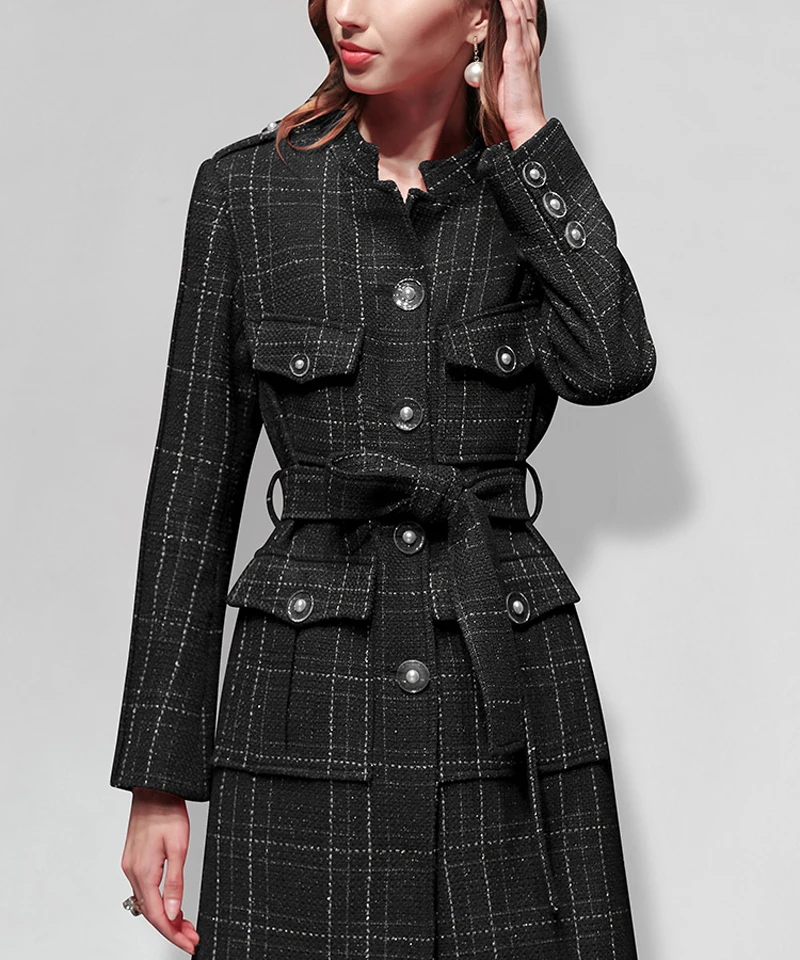 2019 осенние модные женские пальто с карманами и стоячим воротником длинным