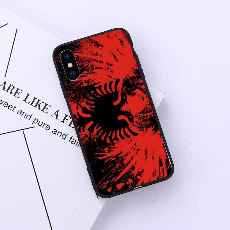 

Albania flag Two head eagle red black Phone Case for iPhone 11 12 pro XS MAX 8 7 6 6S Plus X 5S SE 2020 XR