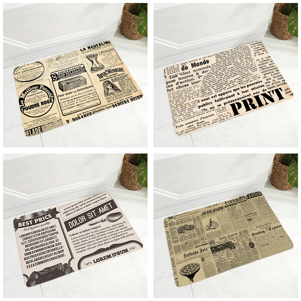 Винтажный напольный коврик в виде газеты для детской комнаты спальни