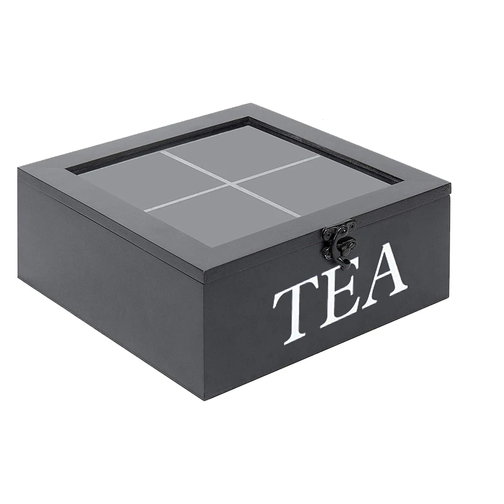 retro style bamboo tea box with lid 9 compartment coffee tea bag storage holder sugar organizer for kitchen cabinets free global shipping