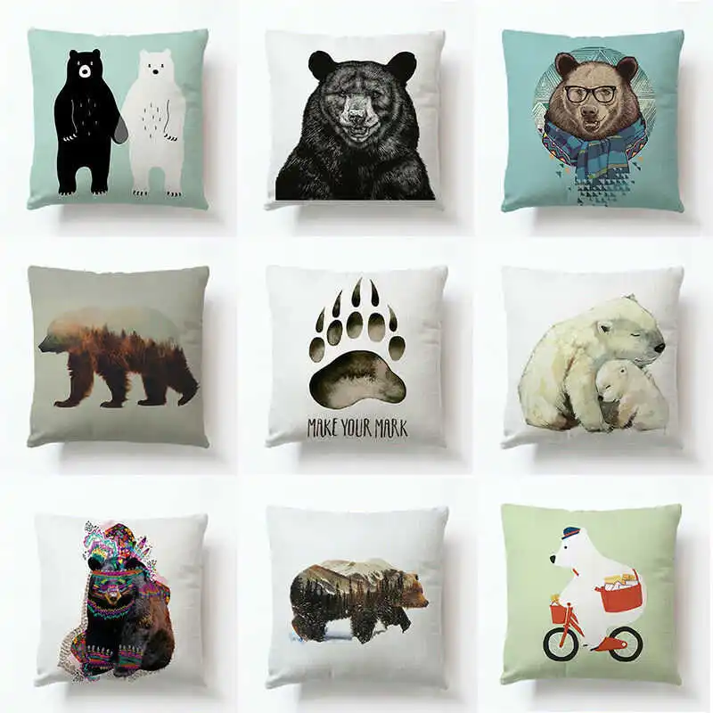 

18" Forest Bear Linen Cotton Pillow Case Pillow Cover Cushion Cover Home Decor