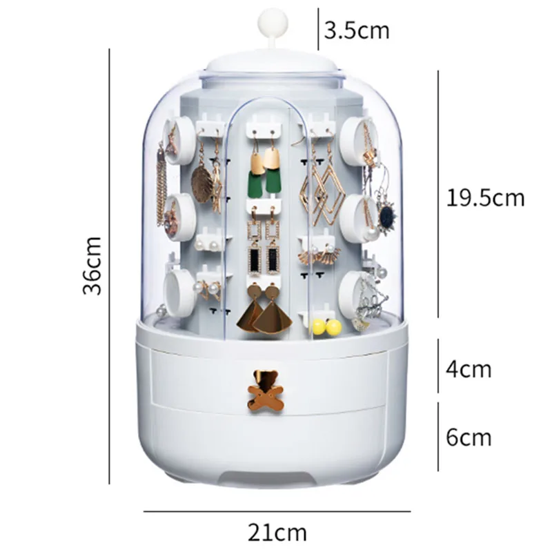 

Storage Large Capacity Non-Slip 360 Degree Rotating Dustproof Desktop Jewelry Box Earrings Necklace Display