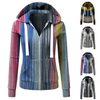 drawstring sweatshirt autumn winter hoodie women hooded long sleeve striped color block streetwear