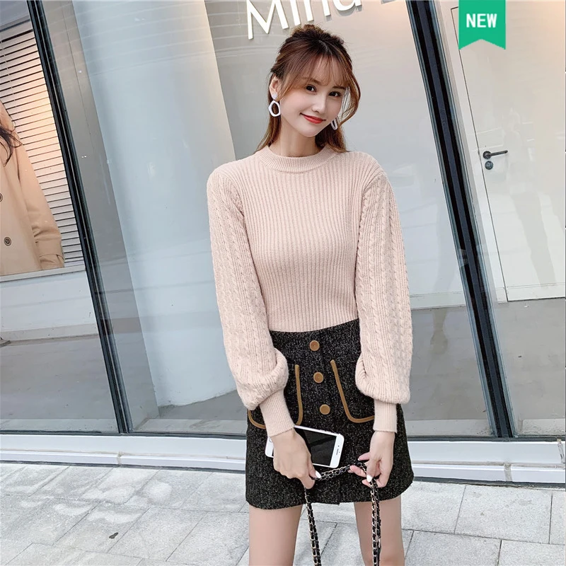 

2019 осенний свитер, пуловер с рукавами-фонариками, вязаный свитер, верхняя одежда, style-0d470