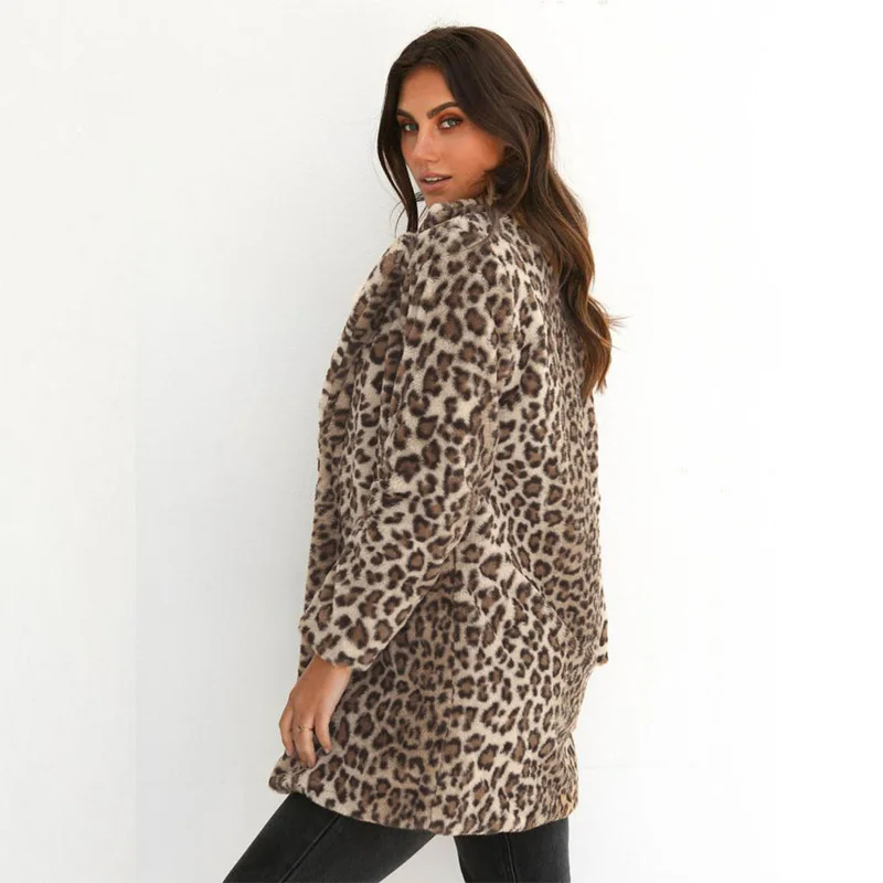 

Women Leopard Sexy Winter Warm New Wind Jacket Cardigan Leopard Print Long Coats for women 2020 casual outwear chaqueta mujer