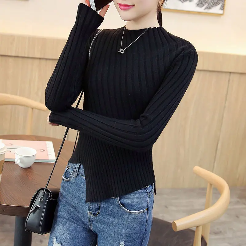 

2020 New Women Turtleneck Casual Slim Long Sleeved Classic Cotton Striped Elegant Tops Female Autumn Casual Tops Fashion H273