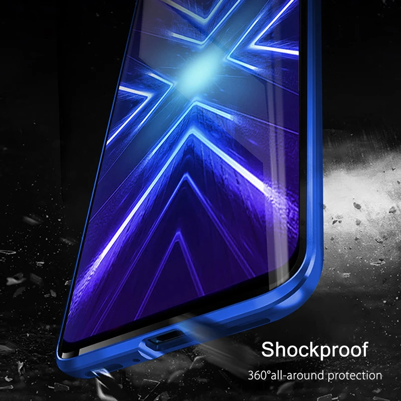 Магнитный стеклянный чехол 360 для Huawei Honor 9X Premium двойной прозрачный из закаленного