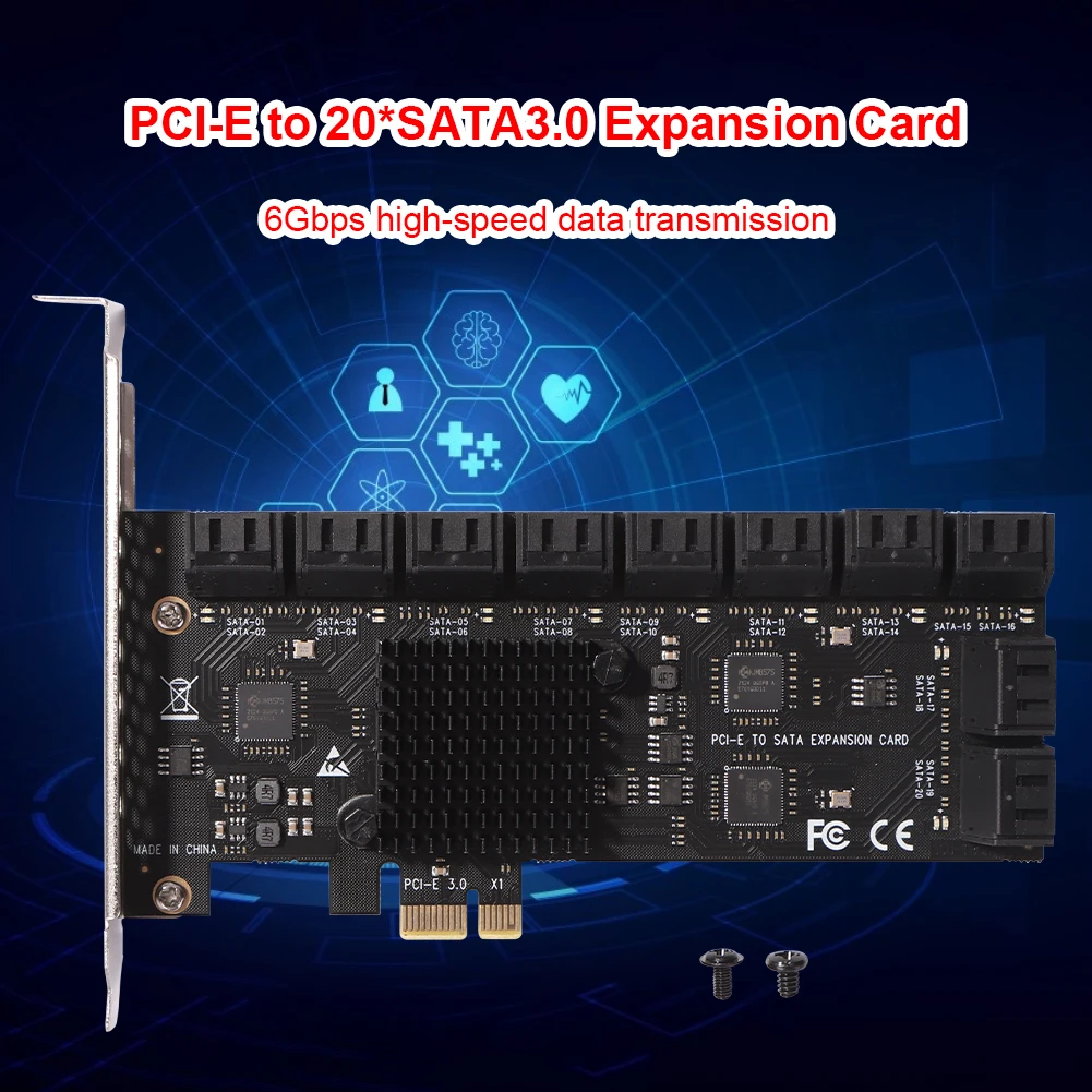 

Адаптер SA3112J PCIE, 20-портовый PCI-Express X1 на SATA 3,0, плата расширения контроллера 6 Гбит/с, высокая скорость для настольного ПК