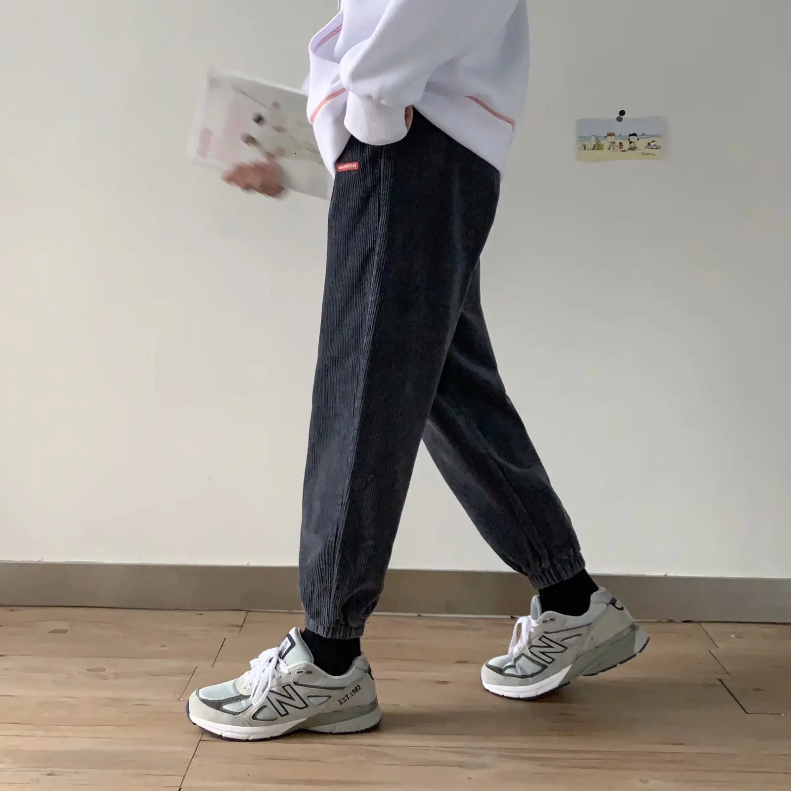 2019 мужские хлопковые повседневные брюки с принтом вельветовые эластичные штаны