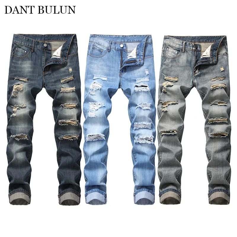 Мужские рваные джинсы в винтажном стиле|Мужские джинсы| |