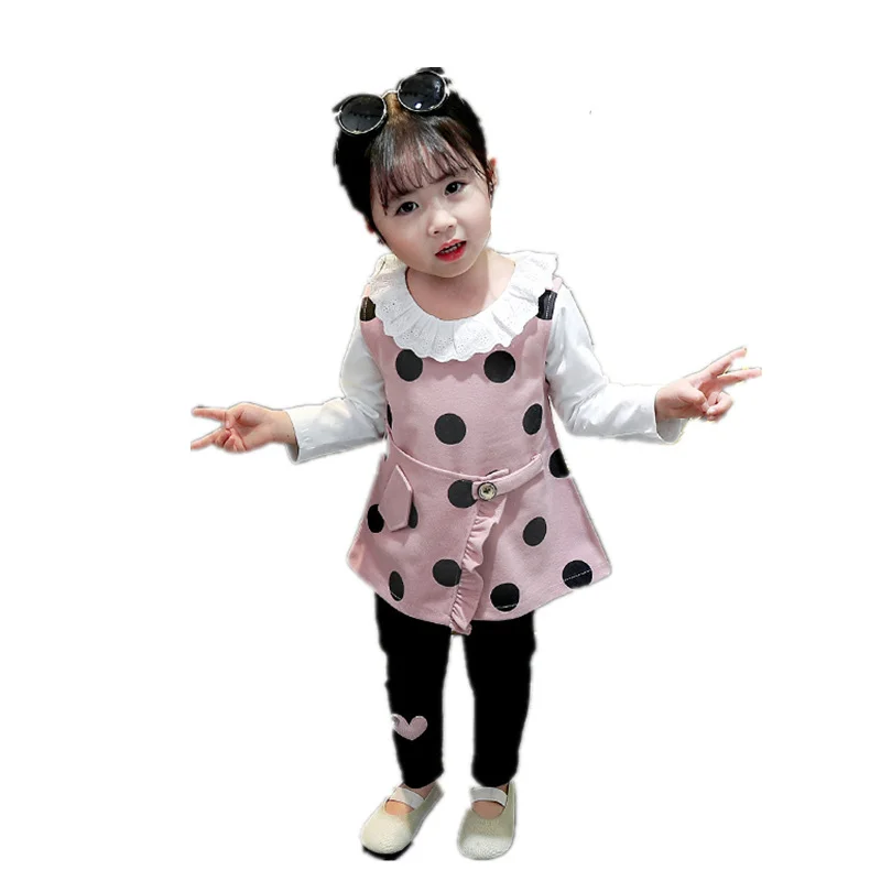 Весенне Осенняя детская повседневная одежда футболка в горошек для маленьких