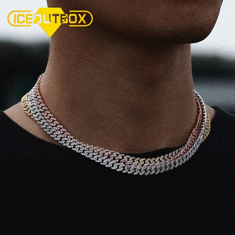 ICEOUTBOX 6 мм льдом кубинская цепь Bling Ожерелье Стразы Золотой Майами КУБИНСКИЙ звено