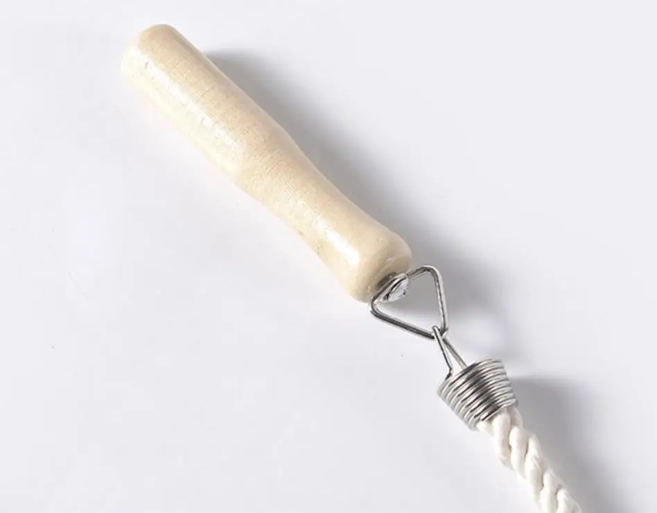 

vintage old style woven Cotton hemp rope cord kids wood wooden handle with cowhide leather protect jump skip skipping rope