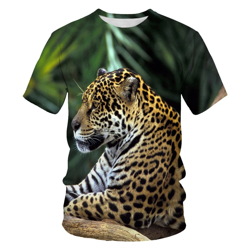 

Crazy Leopard 3D Print T-shirt Men 2021 Summer O Neck Short Sleeve Tees Tops 3D Animal Style Male Clothes