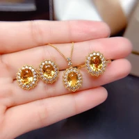 charm female synthetic topaz crystal lab diamond pendant necklace earring ring sets for women party fine chain jewelry sets gift