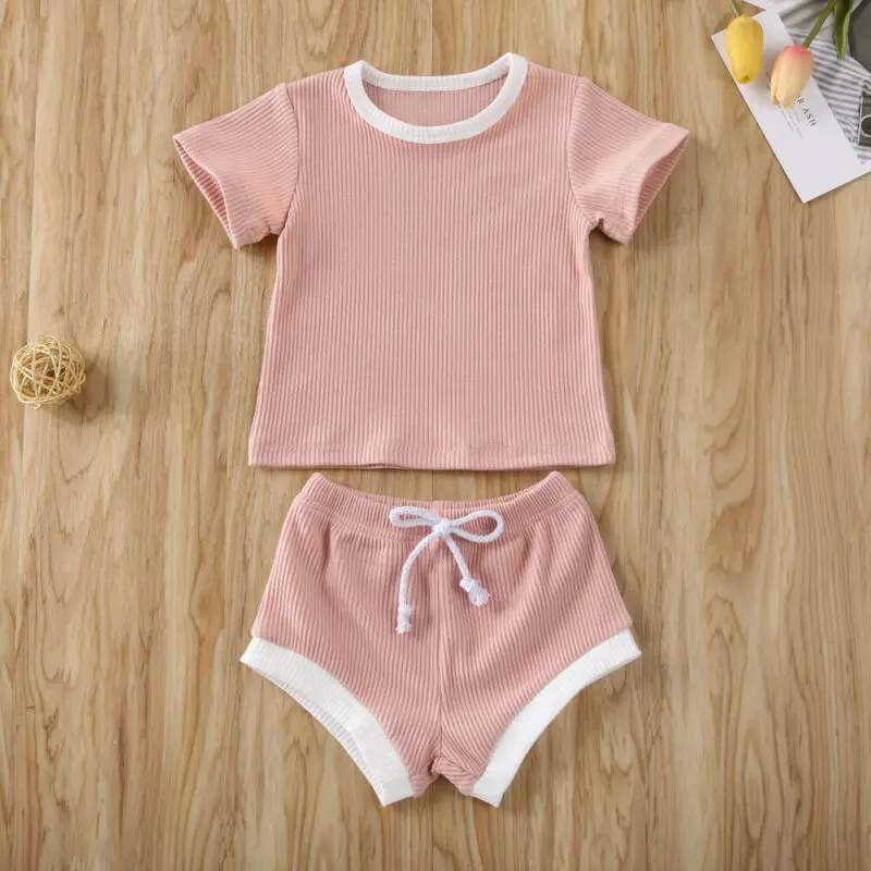 2PCS Newborn Infant Toddler Kids Baby Girl Boy Summer Knitted Tops T-shirt+Shorts Pants Clothes 0-30M Casual Outfit Sunsuit 2020 | Детская