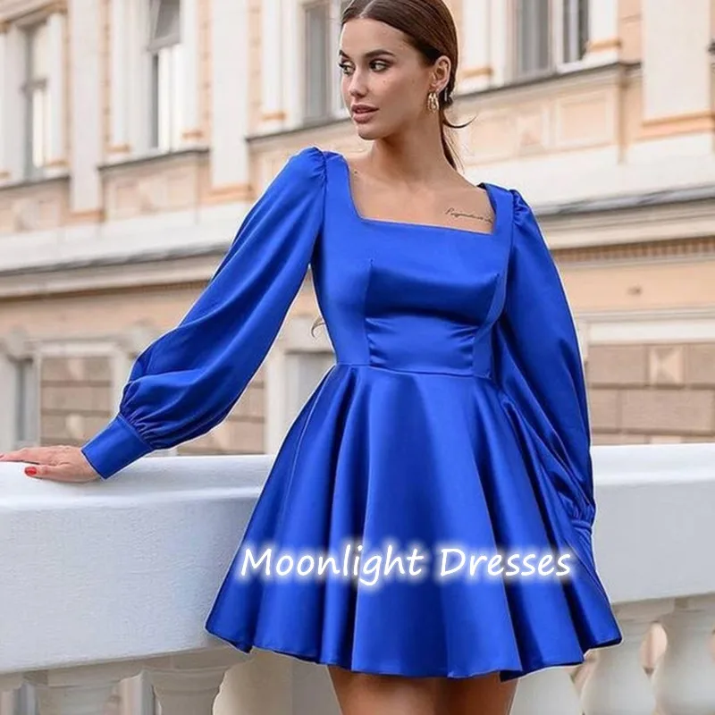 Элегантное короткое атласное вечернее платье-трапеция платье с длинным рукавом