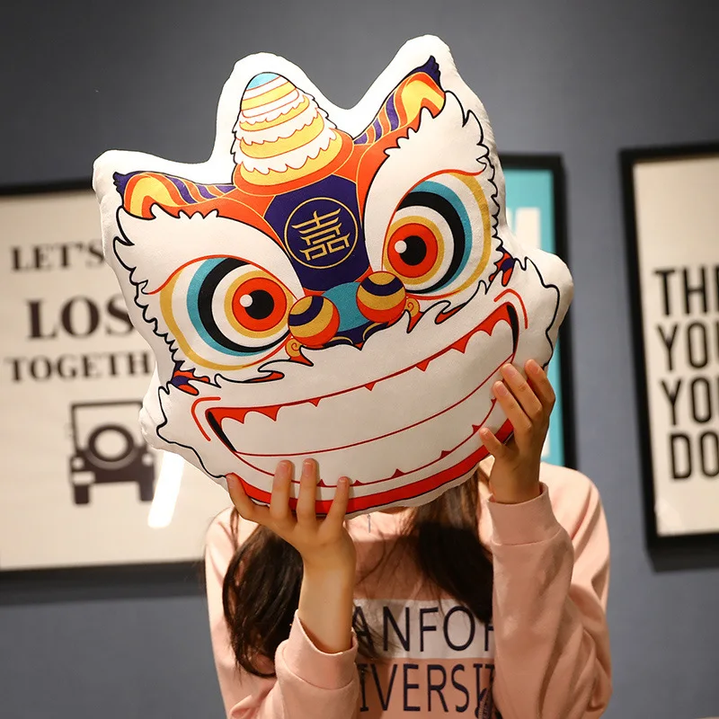 

Chinese Style Lion Awakening Fluffy Throw Pillow Dolls Cartoon Sofa Cushions Special-shaped Red Pillows Holiday Gifts Wholesale