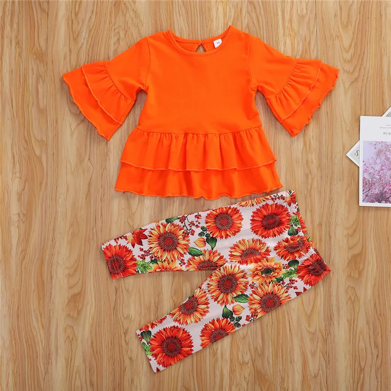 Осенне летний наряд для маленьких девочек одежда Детская футболка с